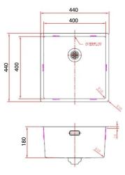 Pure.Sink Comfort RVS spoelbak 40x40 cm 10mm radius onderbouw, vlakbouw en opbouw PCM4040-02