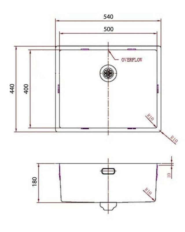 Pure.Sink Comfort RVS spoelbak 50x40 cm 10mm radius onderbouw, vlakbouw en opbouw PCM5040-02
