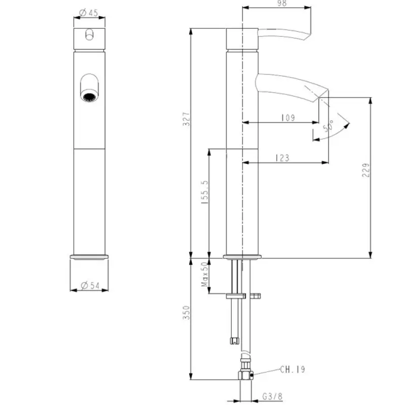 Huber Kyoto wastafelkraan waskom 854A01HCR