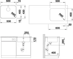 Blanco rvs spoelbak onderbouw Supra 500-U manueel 518205