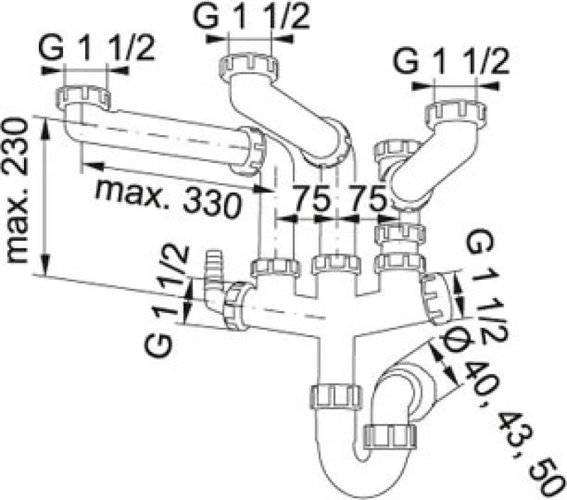 Franke Spazio 3 ruimte besparende keuken sifon voor 3 spoelbakken 6213