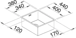 Blanco spoelbak Zerox 340-U onderbouw 521583 nieuw