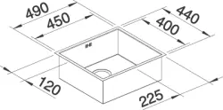 Blanco spoelbak Zerox 450-U onderbouw 521587 nieuw